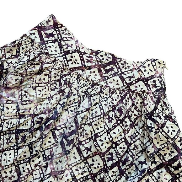 Cream & Purple High Waisted Flouncy Short Lined Mini Skirt L - Picture 2 of 7